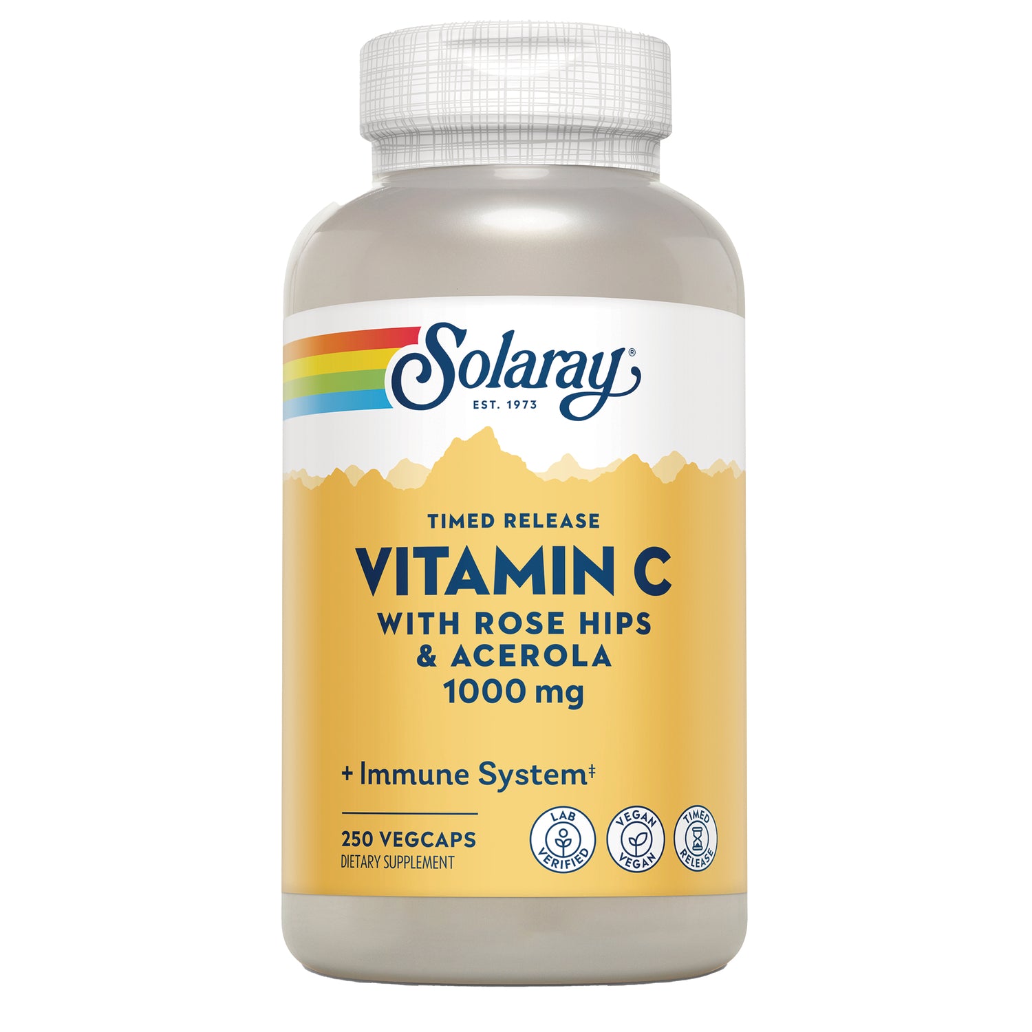 SLR508 | Solaray timed release Vitamin C 1000 mg bottle labeled with rose hips & acerola, 250 vegcaps
