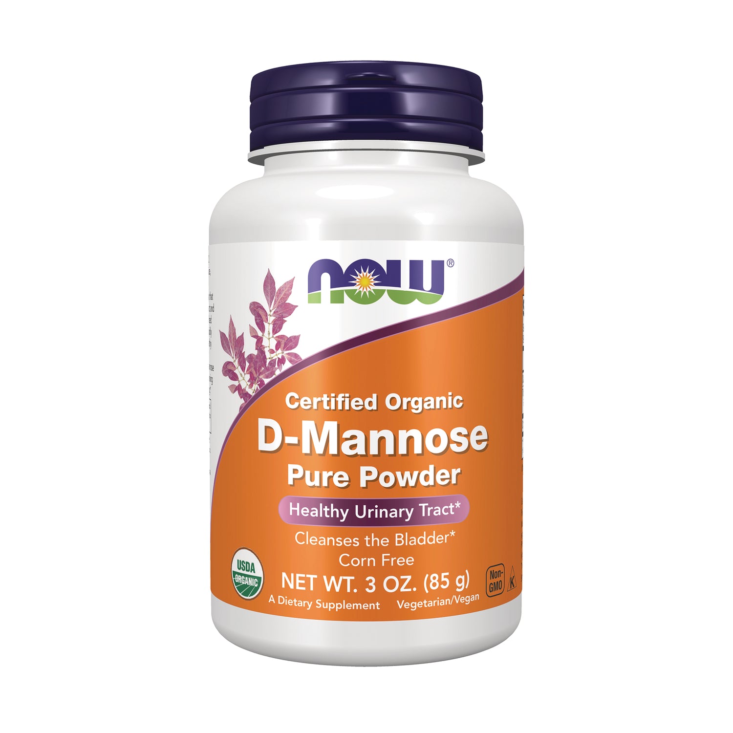NWF190 | NOW Certified Organic D-Mannose pure powder supplement bottle, 3 oz