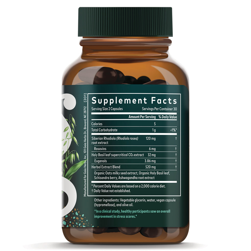 GH001 | Supplement Facts panel on amber bottle showing serving size, ingredients and herbal extract amounts - Thumbnail