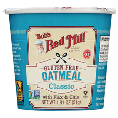 BOB226 | Bob's Red Mill Gluten Free Oatmeal Classic cup with flax & chia, 1.81 oz front packaging