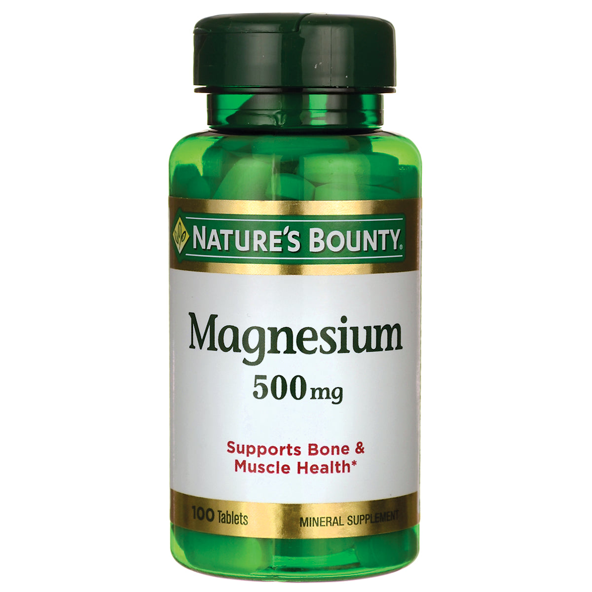 NBY025 | Nature's Bounty Magnesium 500 mg bottle, 100 tablets, supports bone & muscle health