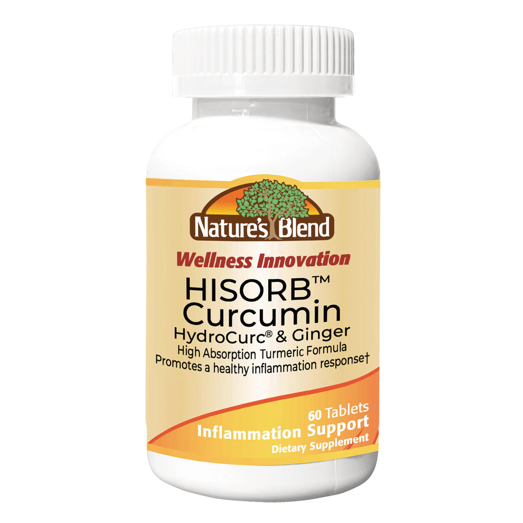 NAB137 | Nature's Blend HISORB Curcumin bottle front label, HydroCurc & Ginger, 60 tablets inflammation support - Thumbnail