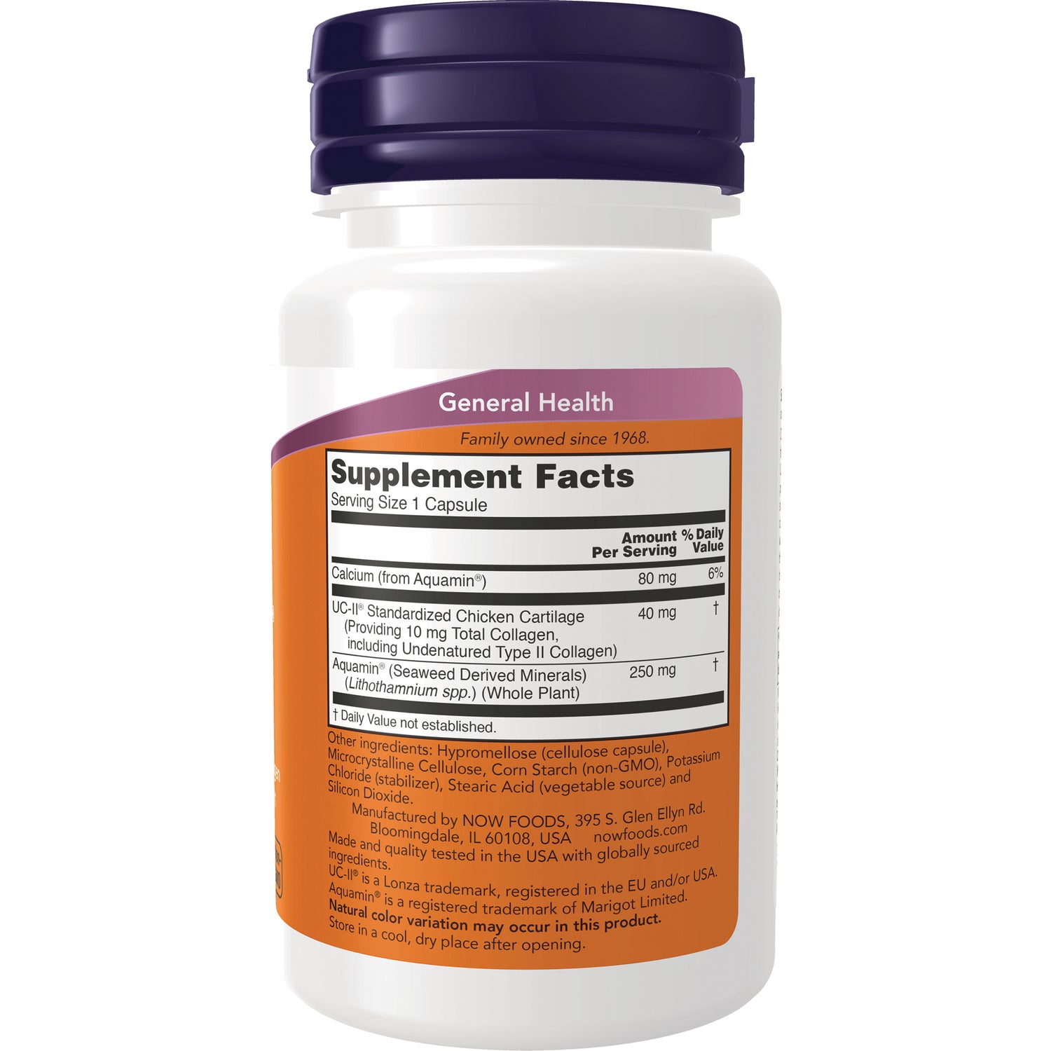 NWF853 | Back of white supplement bottle with purple cap showing Supplement Facts panel and ingredient text