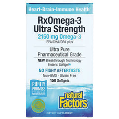 NFC117 | Natural Factors RxOmega-3 Ultra Strength 2150 mg box, 150 softgels, pharmaceutical grade, no fishy aftertaste