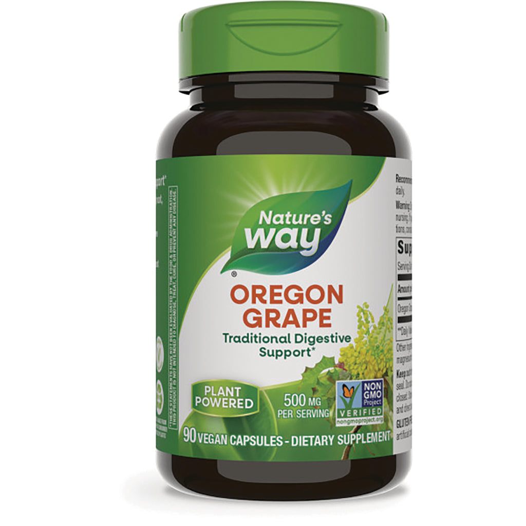 NW794 | Nature's Way Oregon Grape dietary supplement bottle, 500 mg, 90 vegan capsules, Non-GMO Verified - Thumbnail