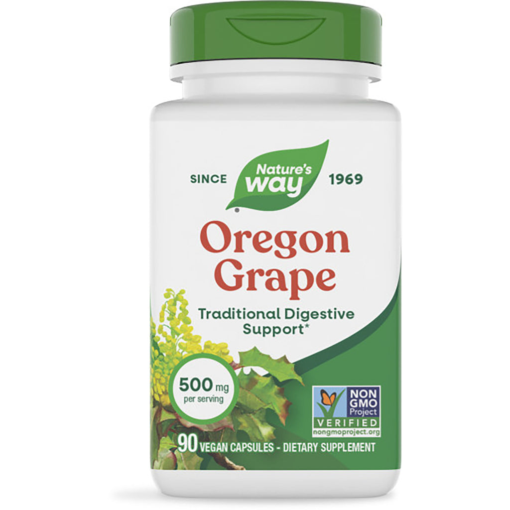 NW794 | Nature's Way Oregon Grape dietary supplement bottle, 500 mg, 90 vegan capsules, Non-GMO Verified - Thumbnail