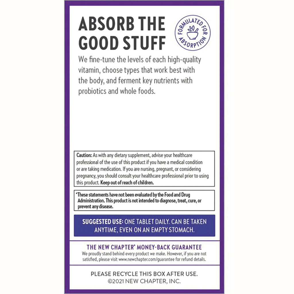NWC367 | Back panel showing ABSORB THE GOOD STUFF headline, caution box, suggested use one tablet daily, and recycling info - Thumbnail