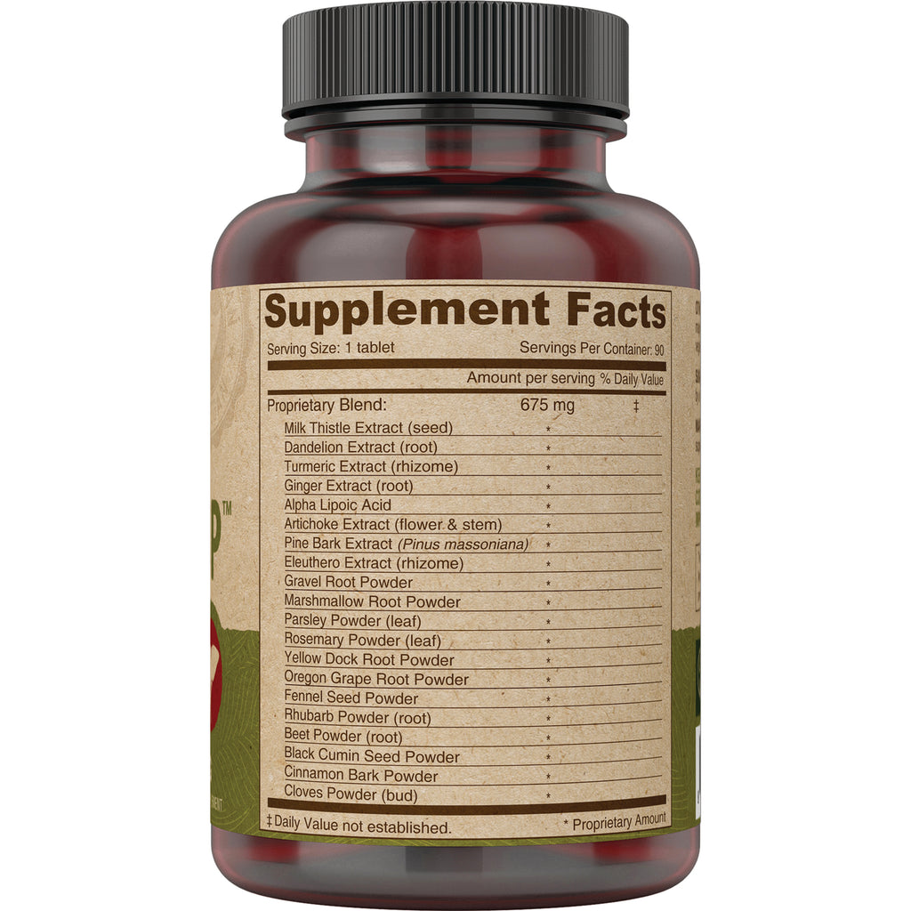 Supplement Facts label on brown supplement bottle listing a 675 mg proprietary blend and ingredient names - Thumbnail