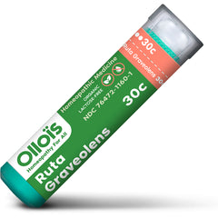 OLH009 | tube of Ruta Graveolens 30C homeopathic pellets with green and coral Ollos label