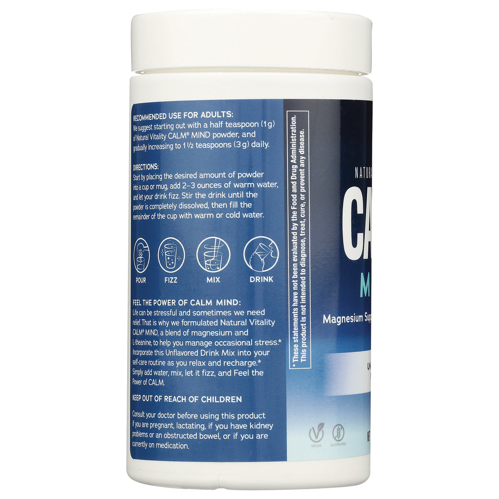 NVT067 | back label infographic showing usage icons and directions for Calm Mind magnesium drink mix - Thumbnail