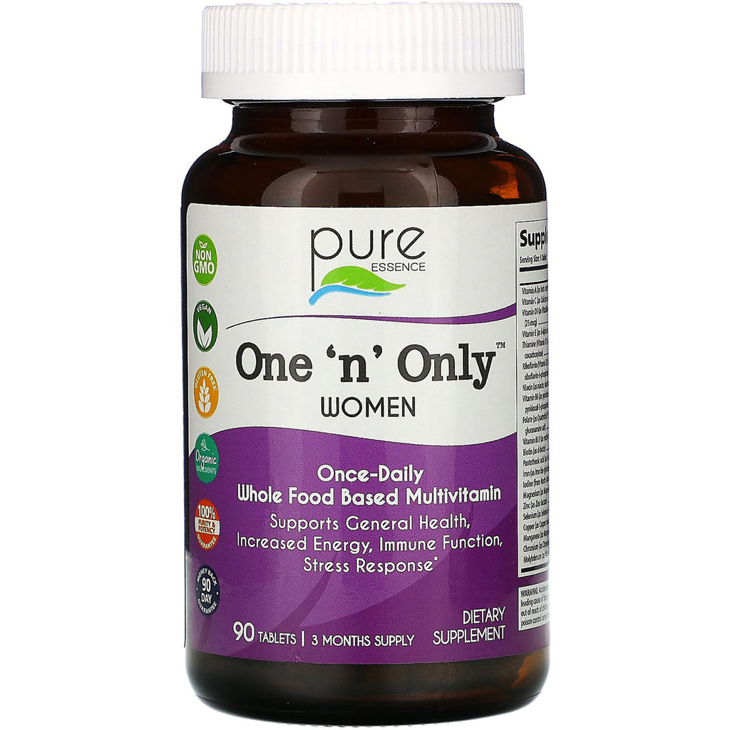 PEL032 | Pure Essence One 'n' Only Women once-daily whole food multivitamin bottle, purple label, 90 tablets - Thumbnail
