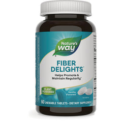 ET421 | Nature's Way Fiber Delights bottle, 60 vanilla-flavored chewable tablets, plant powered dietary supplement