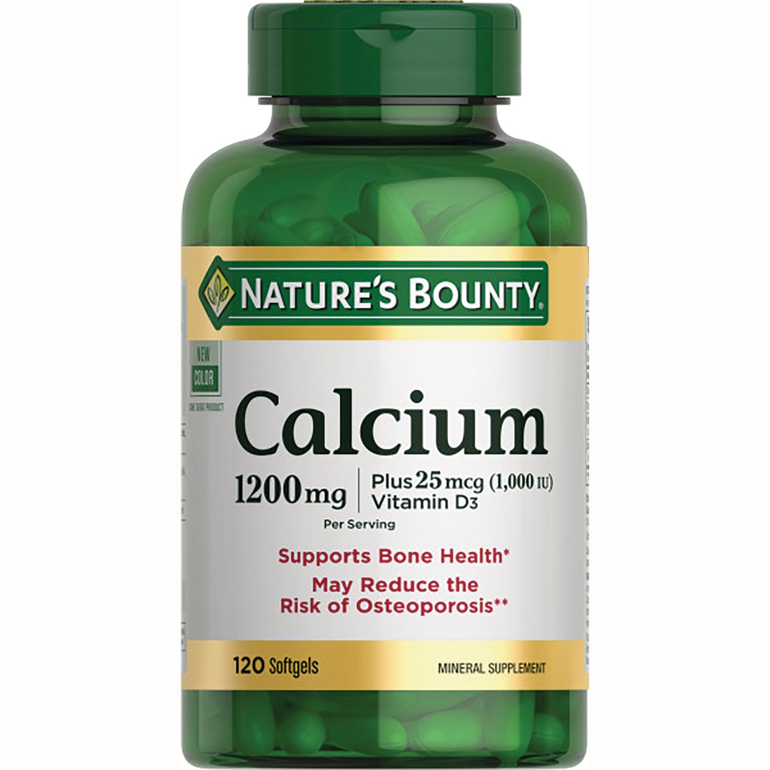 NBY074 | Nature's Bounty Calcium 1200 mg with 25 mcg Vitamin D3, 120 softgels bottle