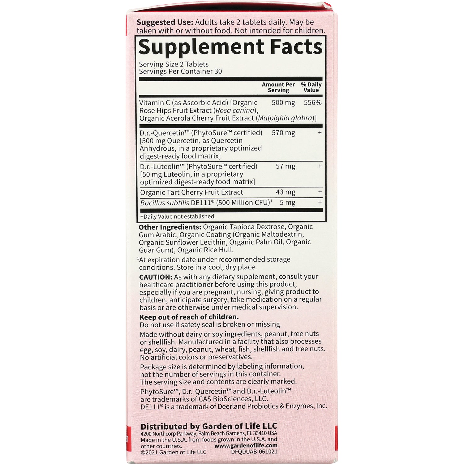 GLF362 | back panel showing Supplement Facts table, ingredients, cautions, and distributor information