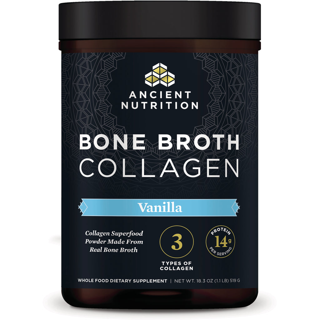 ATN010 | Ancient Nutrition Bone Broth Collagen vanilla powder jar, front label - Thumbnail