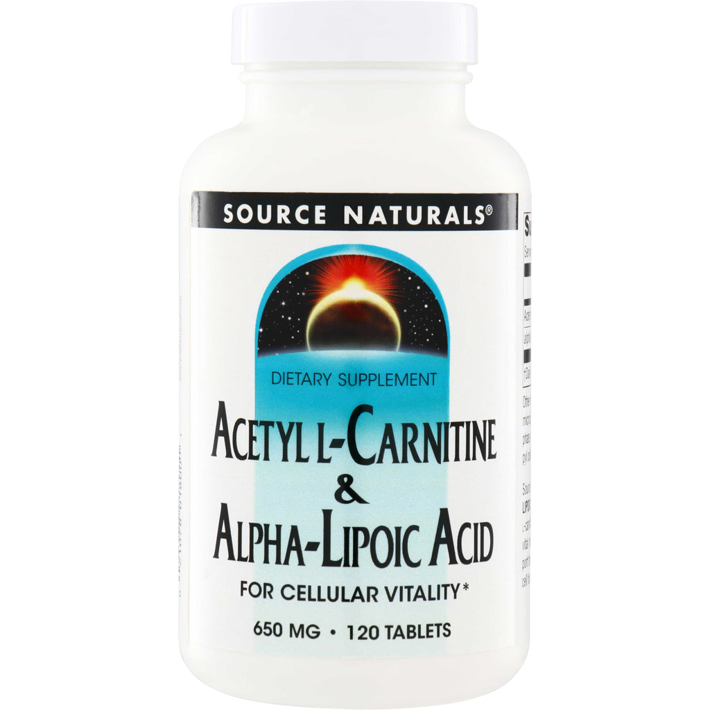 SN095 | Source Naturals Acetyl L-Carnitine & Alpha-Lipoic Acid dietary supplement, 650 mg, 120 tablets - Thumbnail
