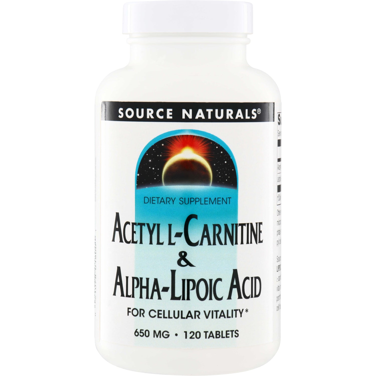 SN095 | Source Naturals Acetyl L-Carnitine & Alpha-Lipoic Acid dietary supplement, 650 mg, 120 tablets