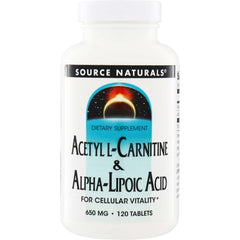 SN095 | Source Naturals Acetyl L-Carnitine & Alpha-Lipoic Acid dietary supplement, 650 mg, 120 tablets