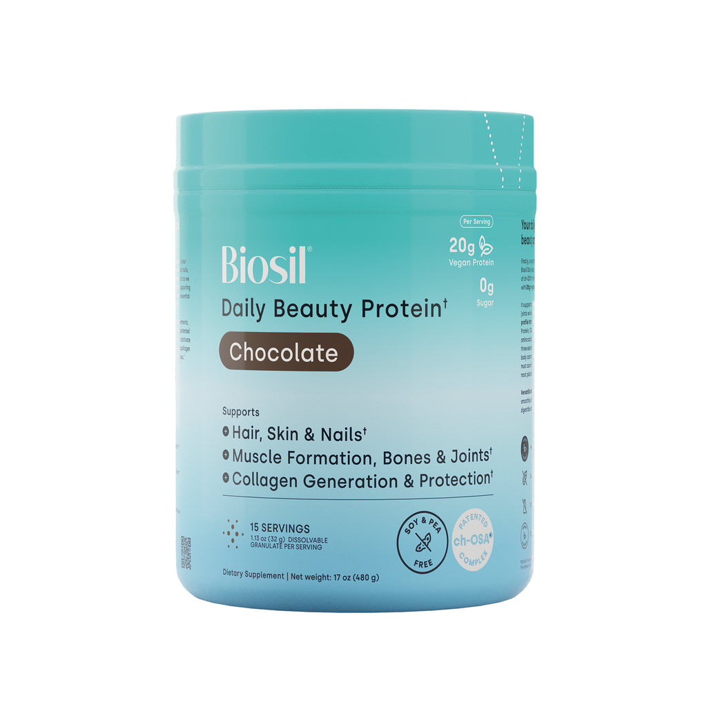 NFC221 | Biosil Daily Beauty Protein Chocolate powder tub with 20g vegan protein and 0g sugar - Thumbnail