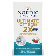 NRN062 | Nordic Naturals Ultimate Omega 2X mini soft gels box, strawberry flavored fish oil supplement, 60 mini soft gels