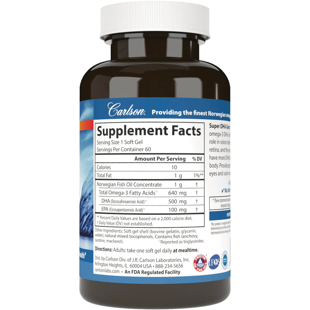 CSN013 | Back label of brown supplement bottle showing Supplement Facts panel with serving size and omega-3 amounts - Thumbnail