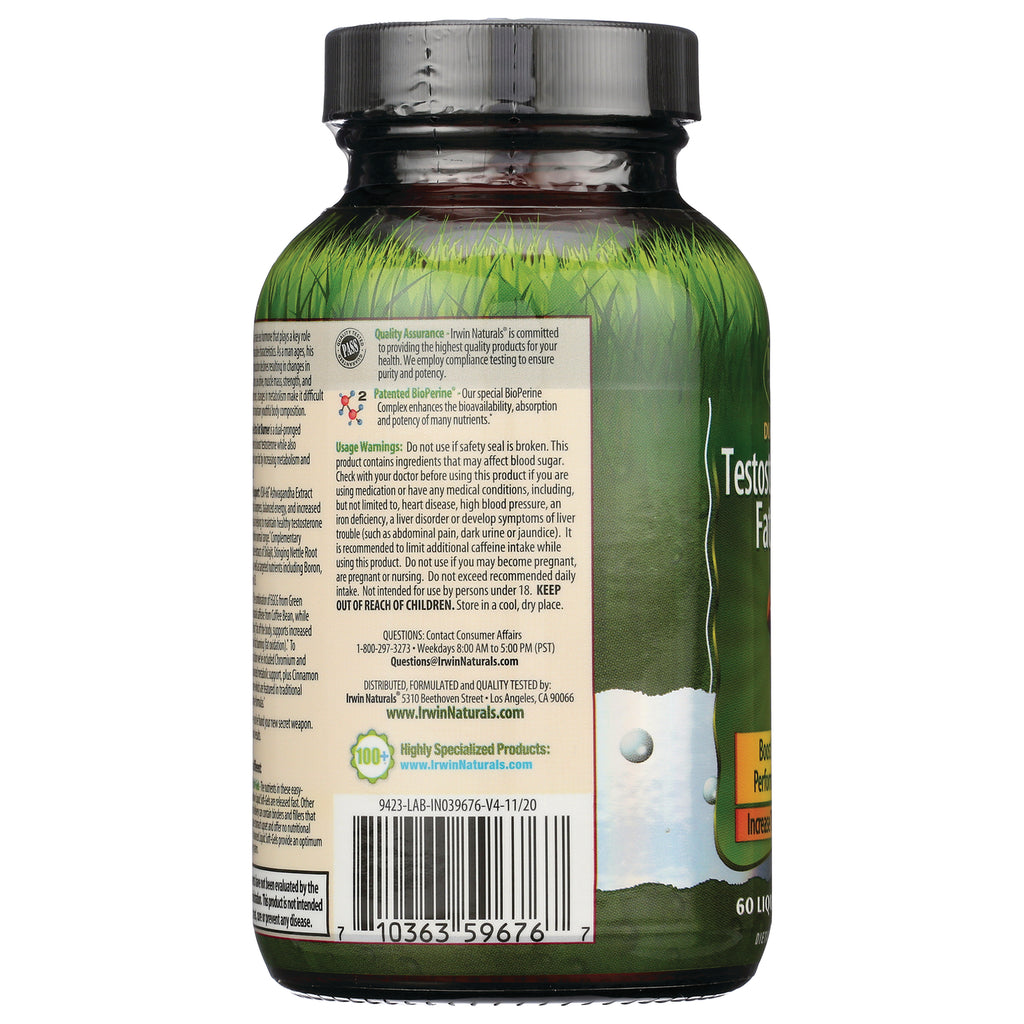 IR158 | back label of green supplement bottle showing warnings, quality assurance text and barcode - Thumbnail