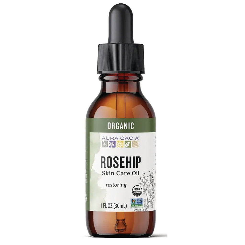 ARC233 | Amber dropper bottle of Aura Cacia Rosehip skin care oil, 1 fl oz organic label - Thumbnail
