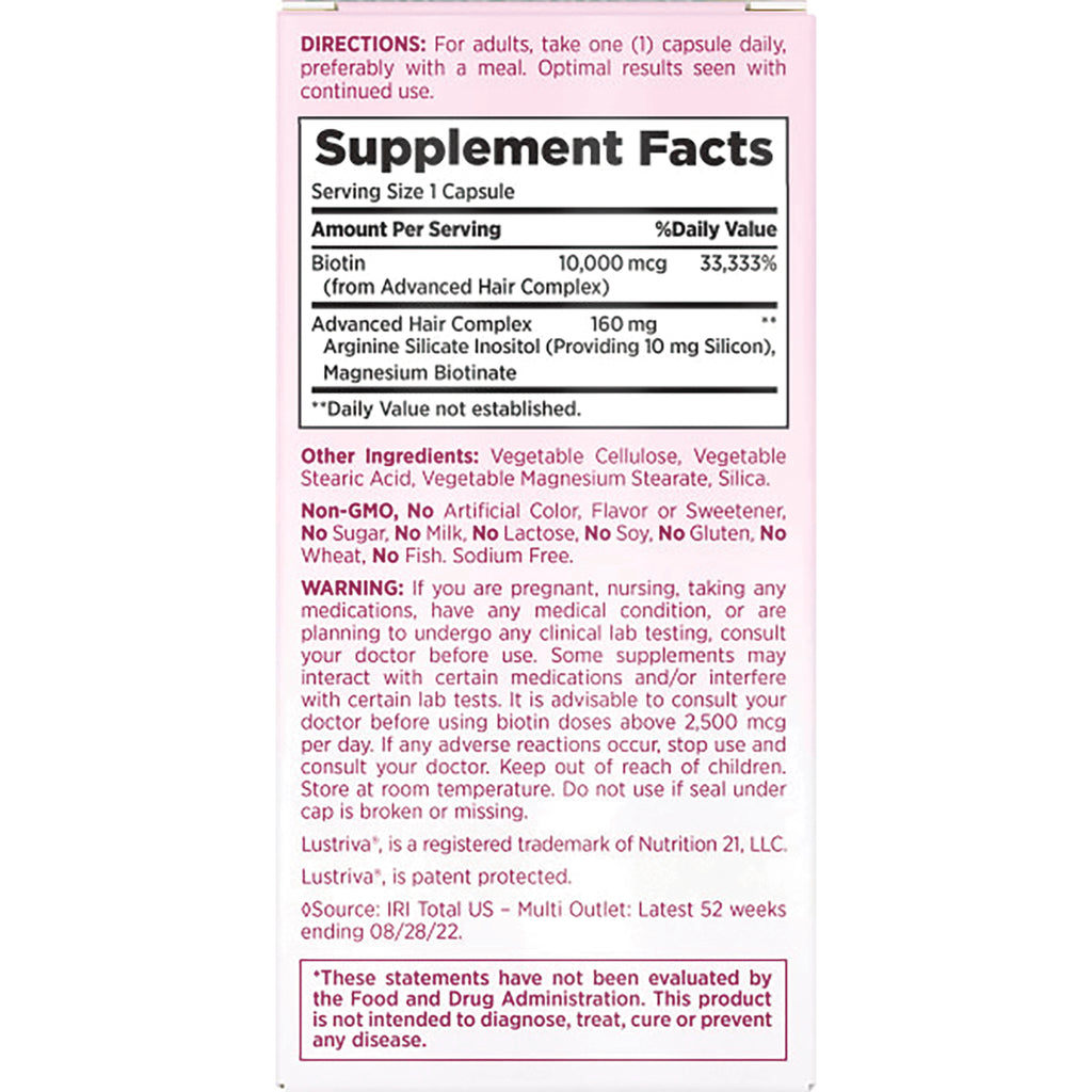 NBY105 | back panel showing Supplement Facts, other ingredients, directions and warning text - Thumbnail