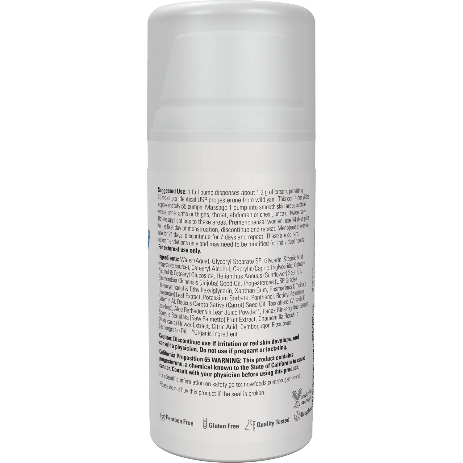 NWF257 | Back label showing ingredients, suggested use, warnings and certification icons