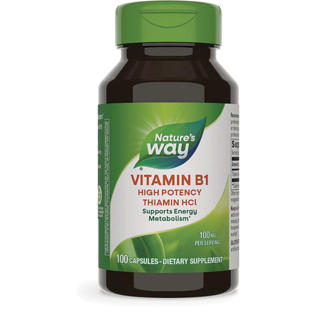 NW824 | Nature's Way Vitamin B1 bottle, high potency Thiamin HCl, 100 capsules dietary supplement - Thumbnail