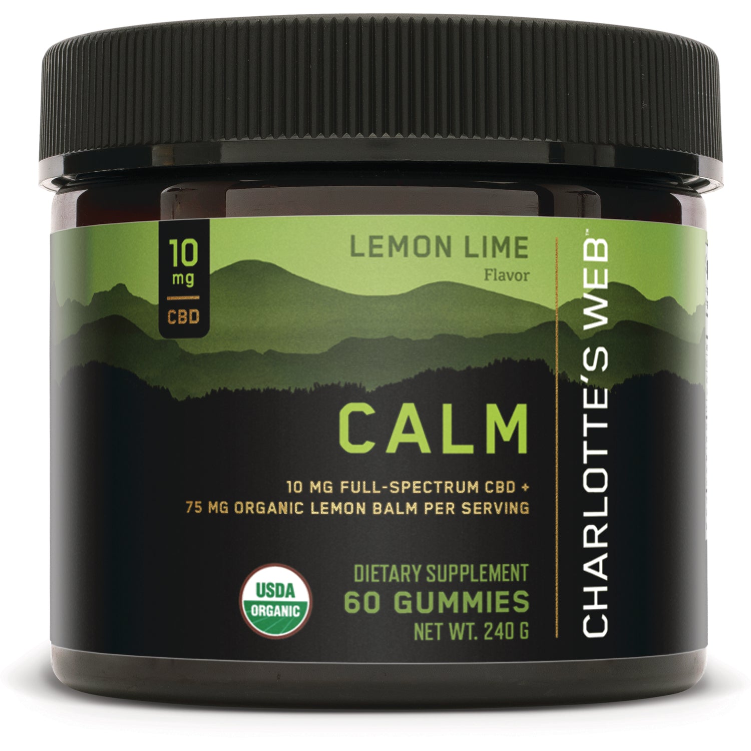 CHW015 | Charlotte's Web CALM lemon lime 10 mg CBD gummies jar, 60 count