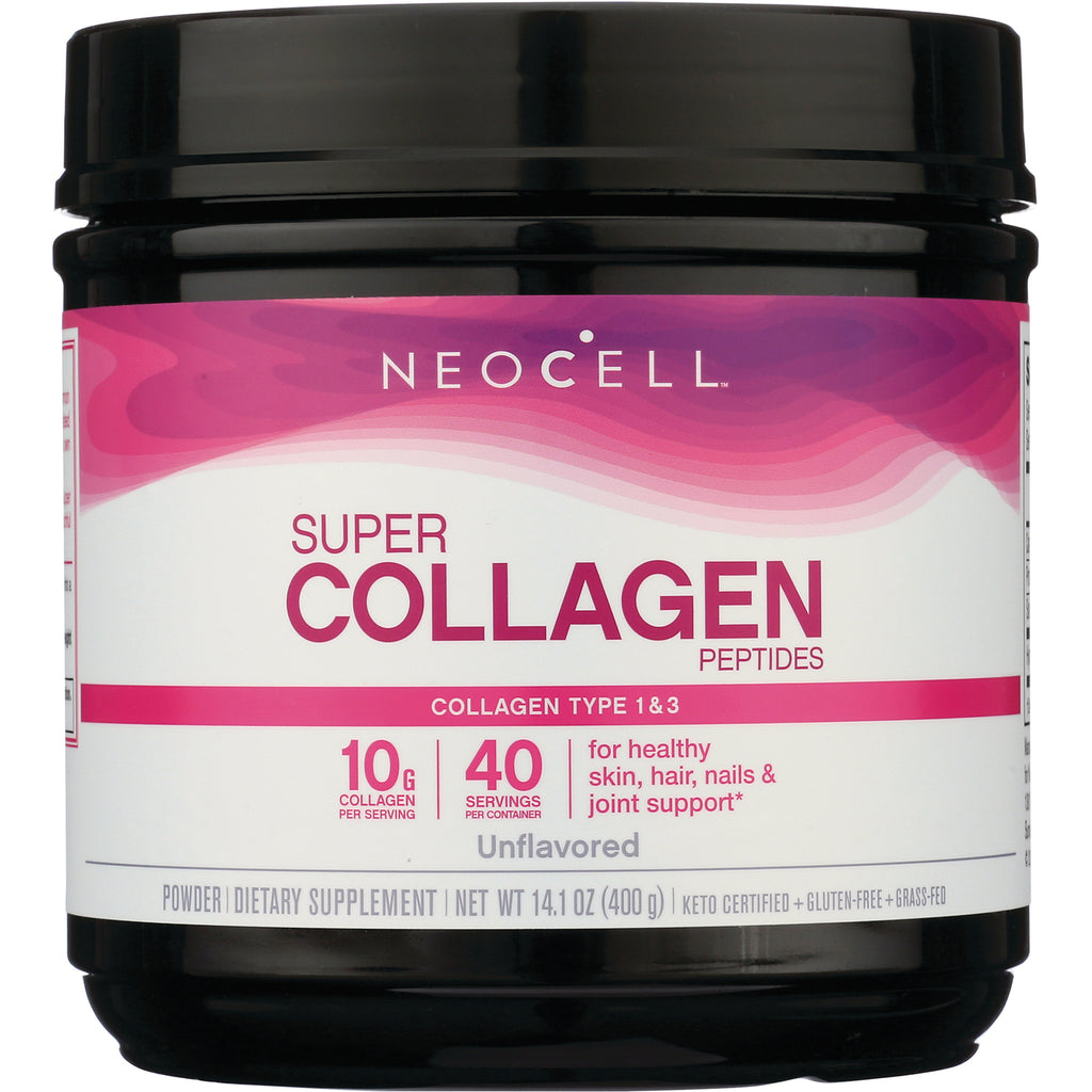 NEC029 | NeoCell Super Collagen Peptides unflavored powder jar, 10 g collagen, 40 servings, collagen type 1 & 3 - Thumbnail