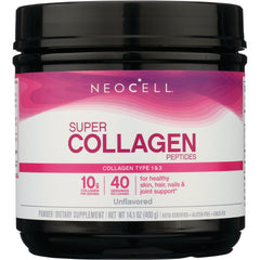 NEC029 | NeoCell Super Collagen Peptides unflavored powder jar, 10 g collagen, 40 servings, collagen type 1 & 3