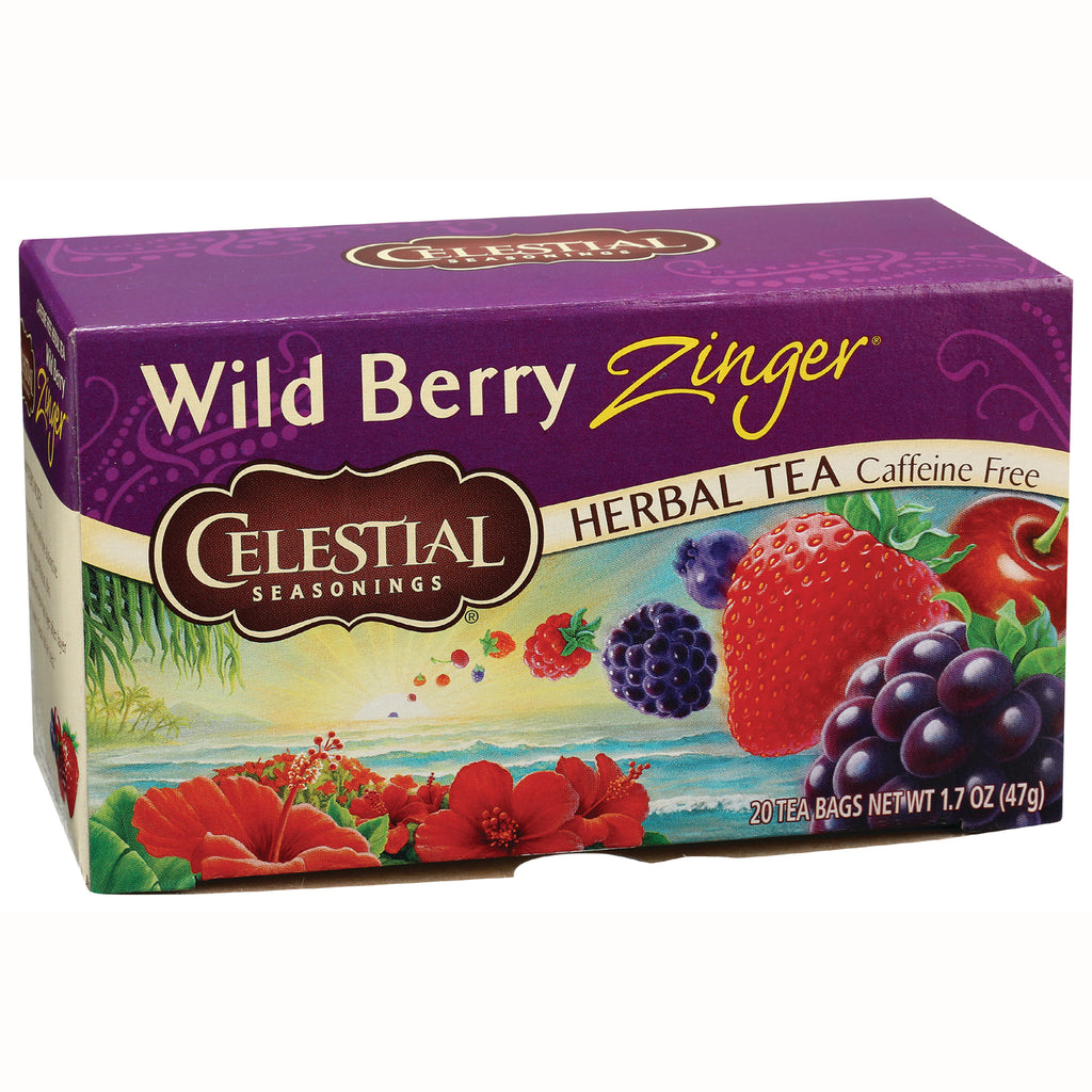 CEL008 | Celestial Seasonings Wild Berry Zinger herbal tea box front with fruit illustration, Caffeine Free, 20 tea bags - Thumbnail