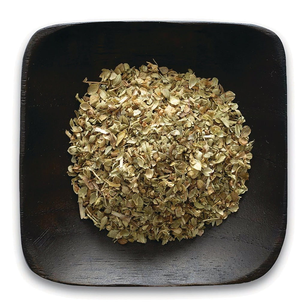 FNP072 | dried oregano flakes in a dark square wooden bowl - Thumbnail