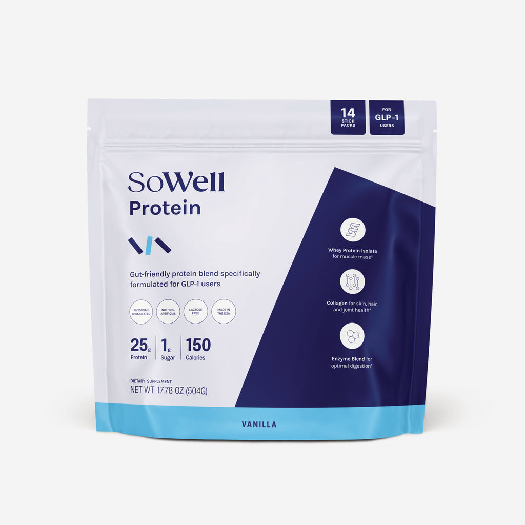 SOW002 | SoWell Protein Vanilla pouch, 14 stick packs, 25g protein, 1g sugar, 150 calories, for GLP-1 users - Thumbnail