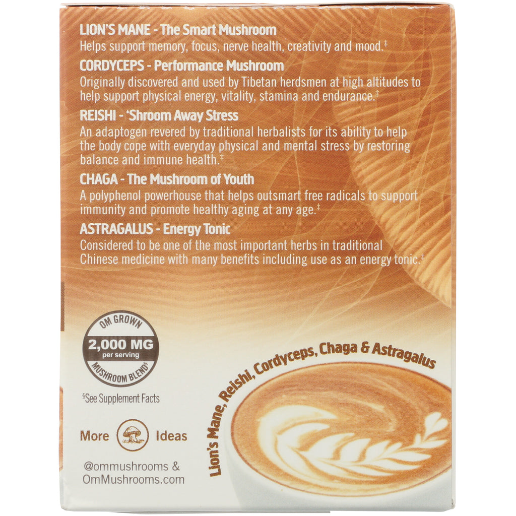 MMX036 | Infographic listing Lion's Mane, Cordyceps, Reishi, Chaga, Astragalus and 2,000 MG per serving with latte art - Thumbnail
