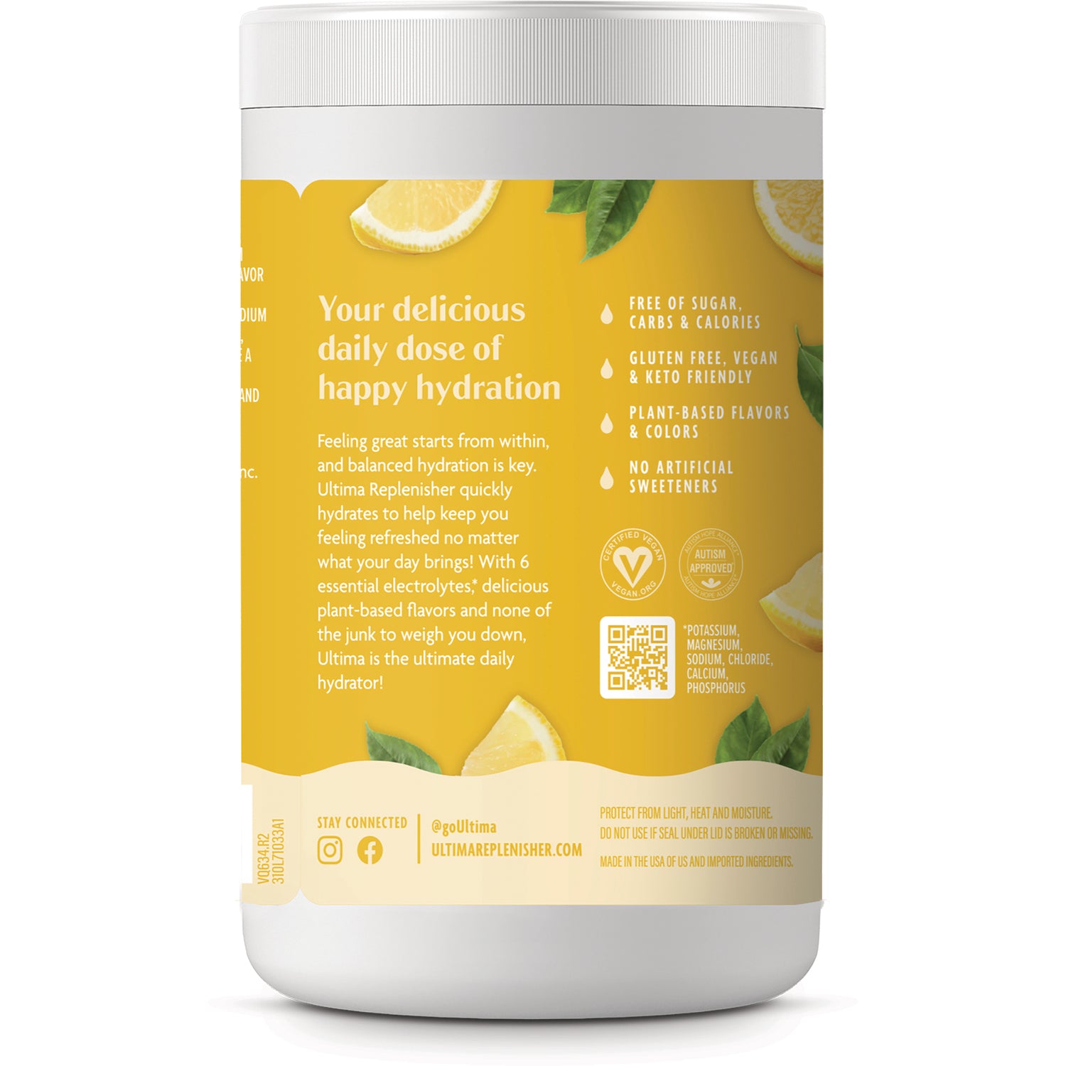 UHP021 | Back label with hydration benefits: sugar-free, gluten free, vegan, keto, plant-based flavors, no artificial sweeteners