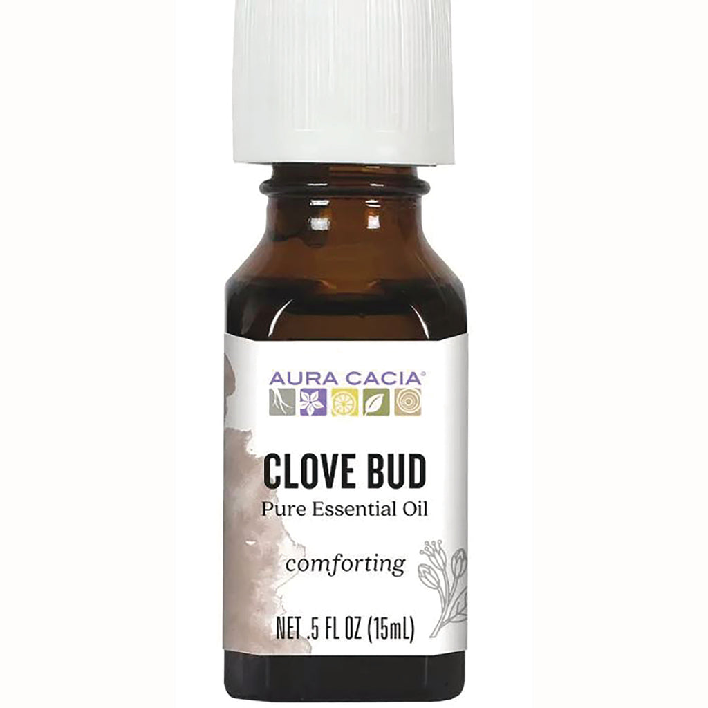 ARC032 | Aura Cacia Clove Bud pure essential oil bottle labeled comforting, 0.5 fl oz (15 mL) - Thumbnail