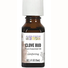 ARC032 | Aura Cacia Clove Bud pure essential oil bottle labeled comforting, 0.5 fl oz (15 mL)