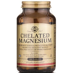 SLG358 | Solgar Chelated Magnesium dietary supplement bottle front label, 100 tablets
