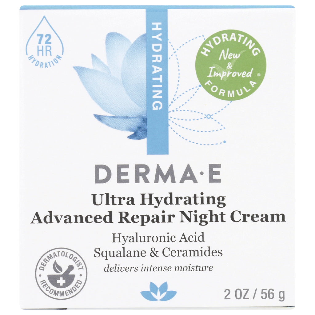 DE036 | Front of DERMAE Ultra Hydrating Advanced Repair Night Cream box showing product name, hyaluronic acid, squalane & ceramides, 2 OZ - Thumbnail