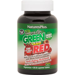NTP203 | NaturesPlus Green and Red multi-vitamin and mineral supplement bottle, 90 bi-layered tablets