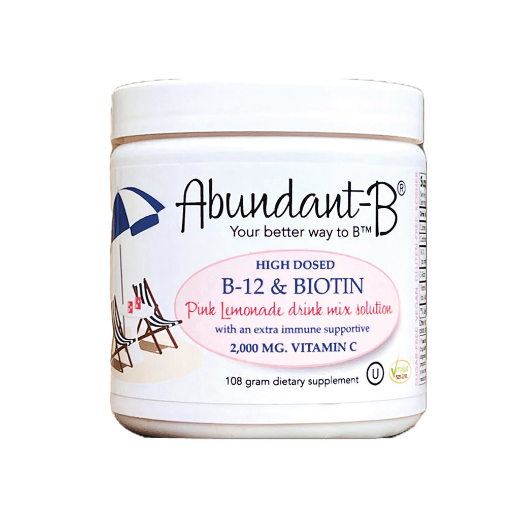SFF004 | Abundant-B B-12 & Biotin pink lemonade drink mix jar labeled 2,000 mg vitamin C - Thumbnail