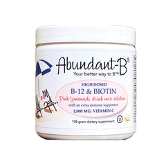 SFF004 | Abundant-B B-12 & Biotin pink lemonade drink mix jar labeled 2,000 mg vitamin C