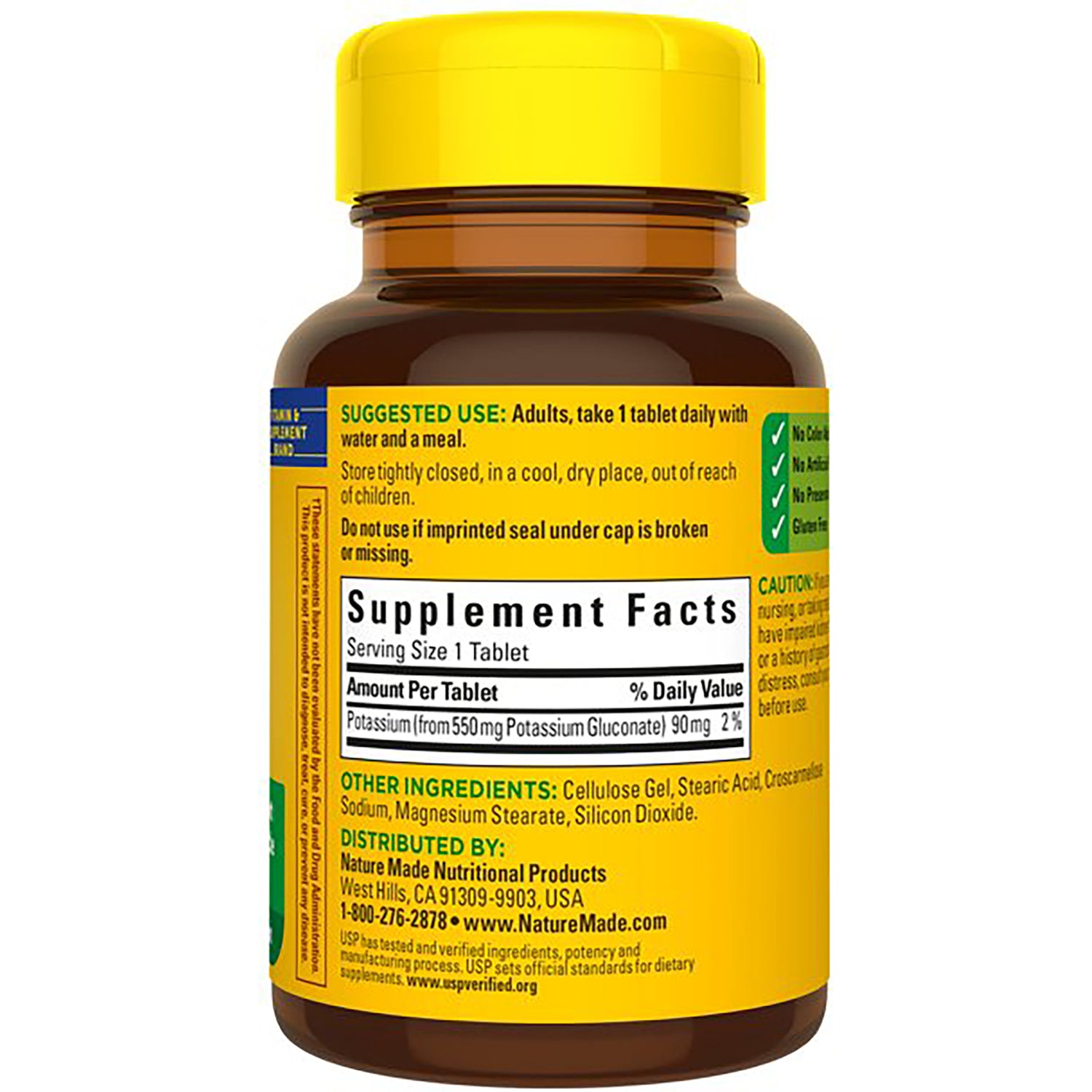 NTM022 | Back of brown supplement bottle with yellow label showing Supplement Facts, suggested use, and ingredients