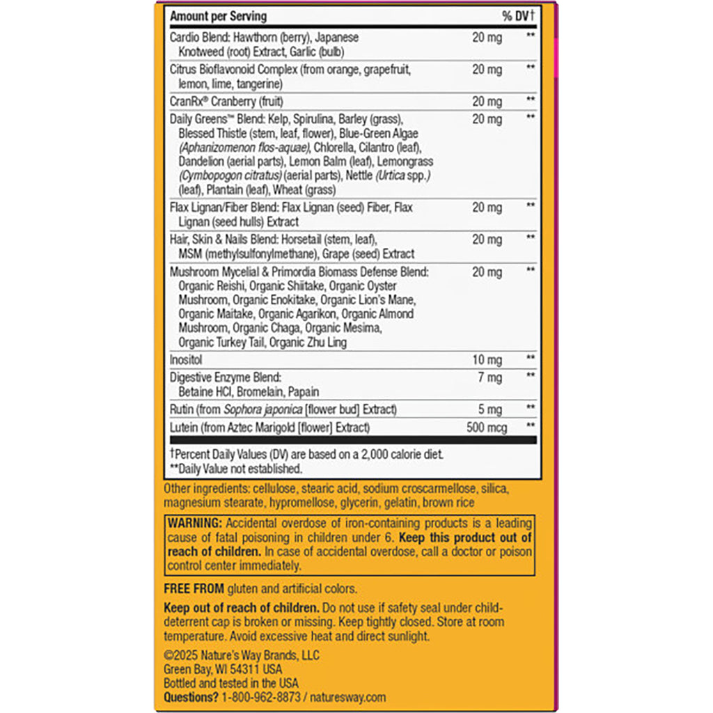 NW711 | back label showing supplement facts, ingredient list, and warning box on yellow background - Thumbnail