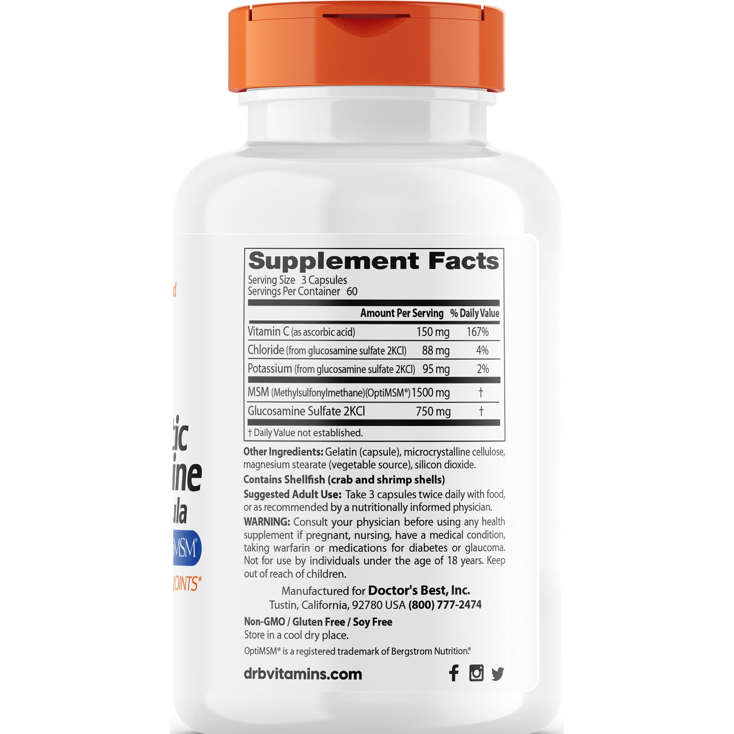 DB205 | Back of white supplement bottle showing Supplement Facts panel and ingredients list