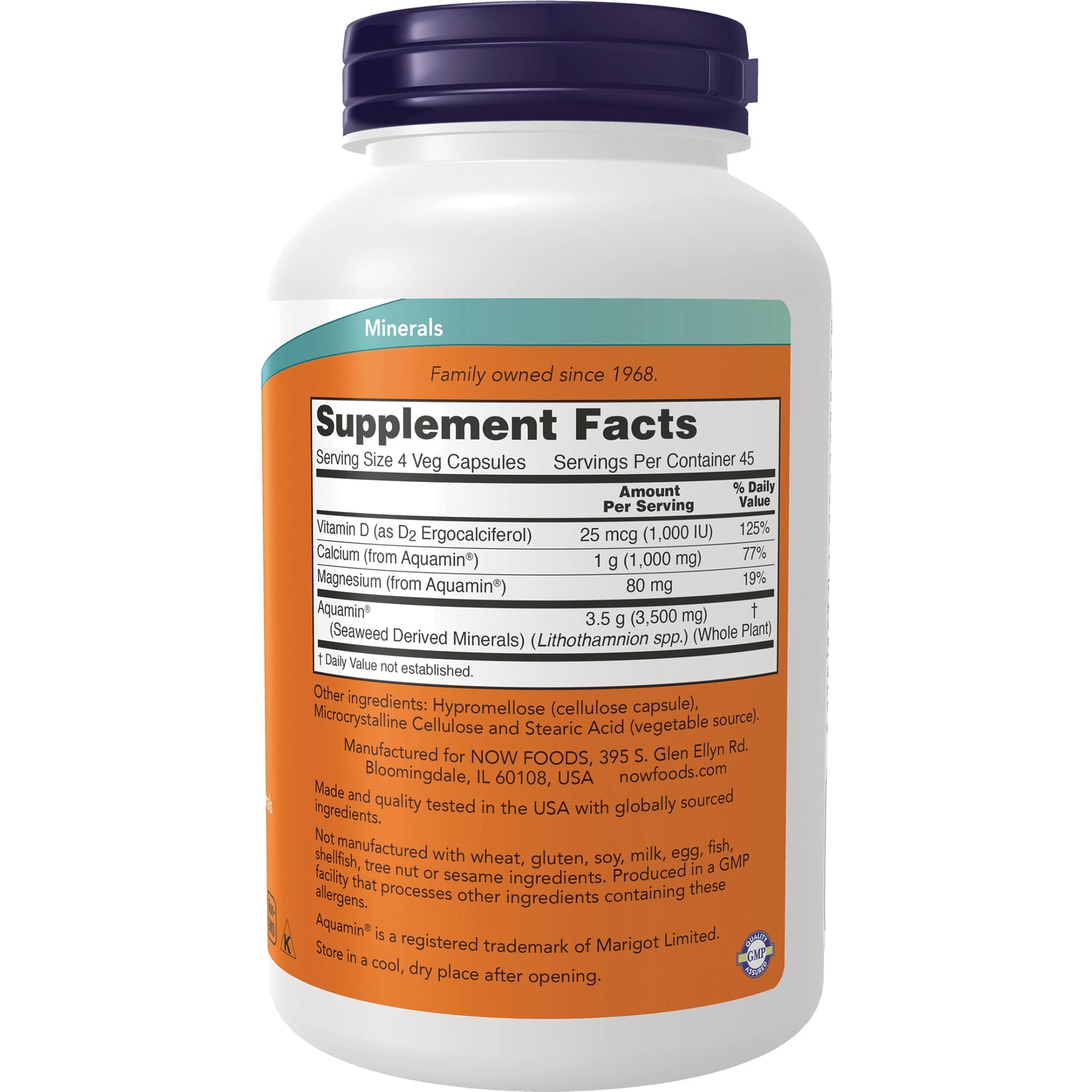 NWF178 | Back of white supplement bottle showing Supplement Facts panel, ingredients and manufacturer information