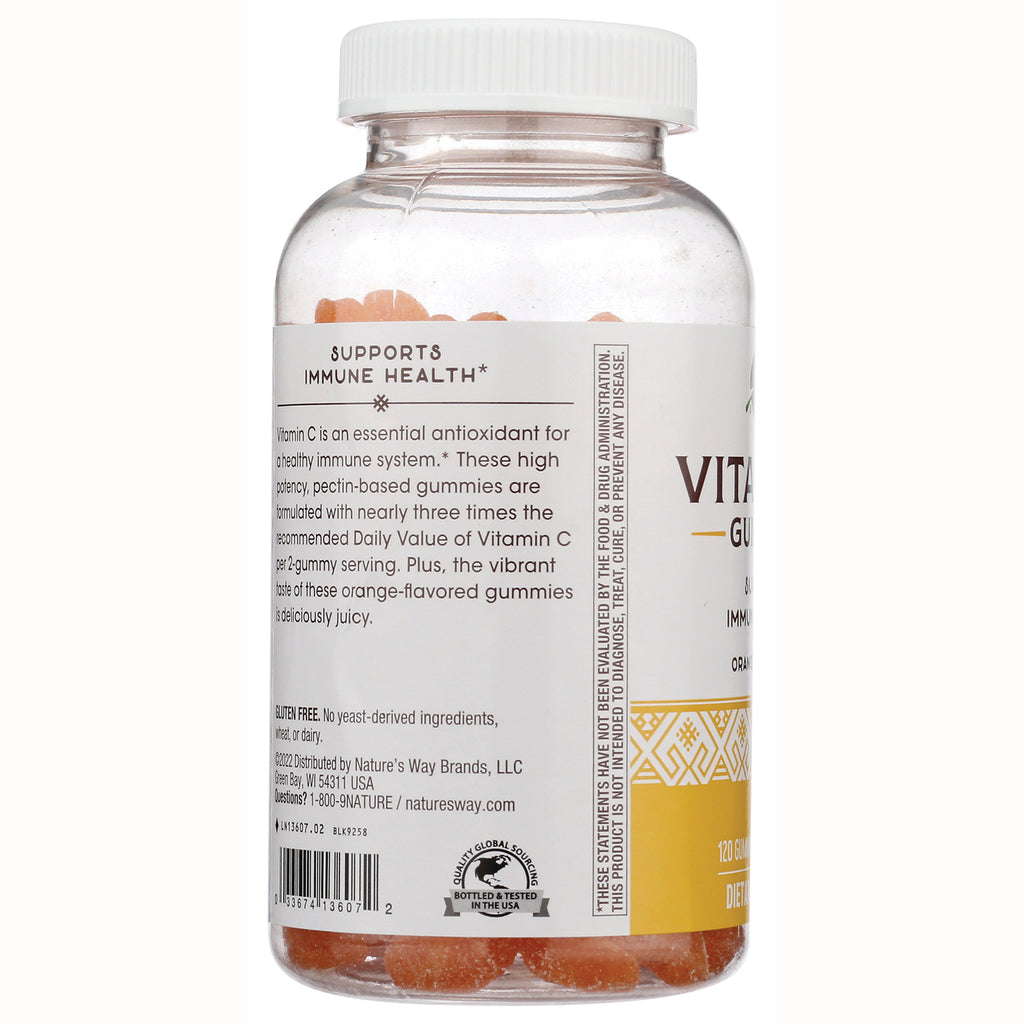 NW1005 | back label of clear bottle with orange gummies showing supports immune health text and product information - Thumbnail